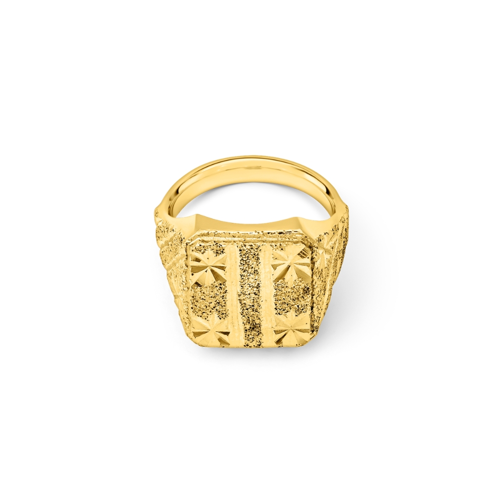 22K Men's Flower Carved Ring