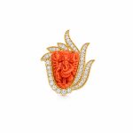 18K Coral Ganesh Diamond Pendant