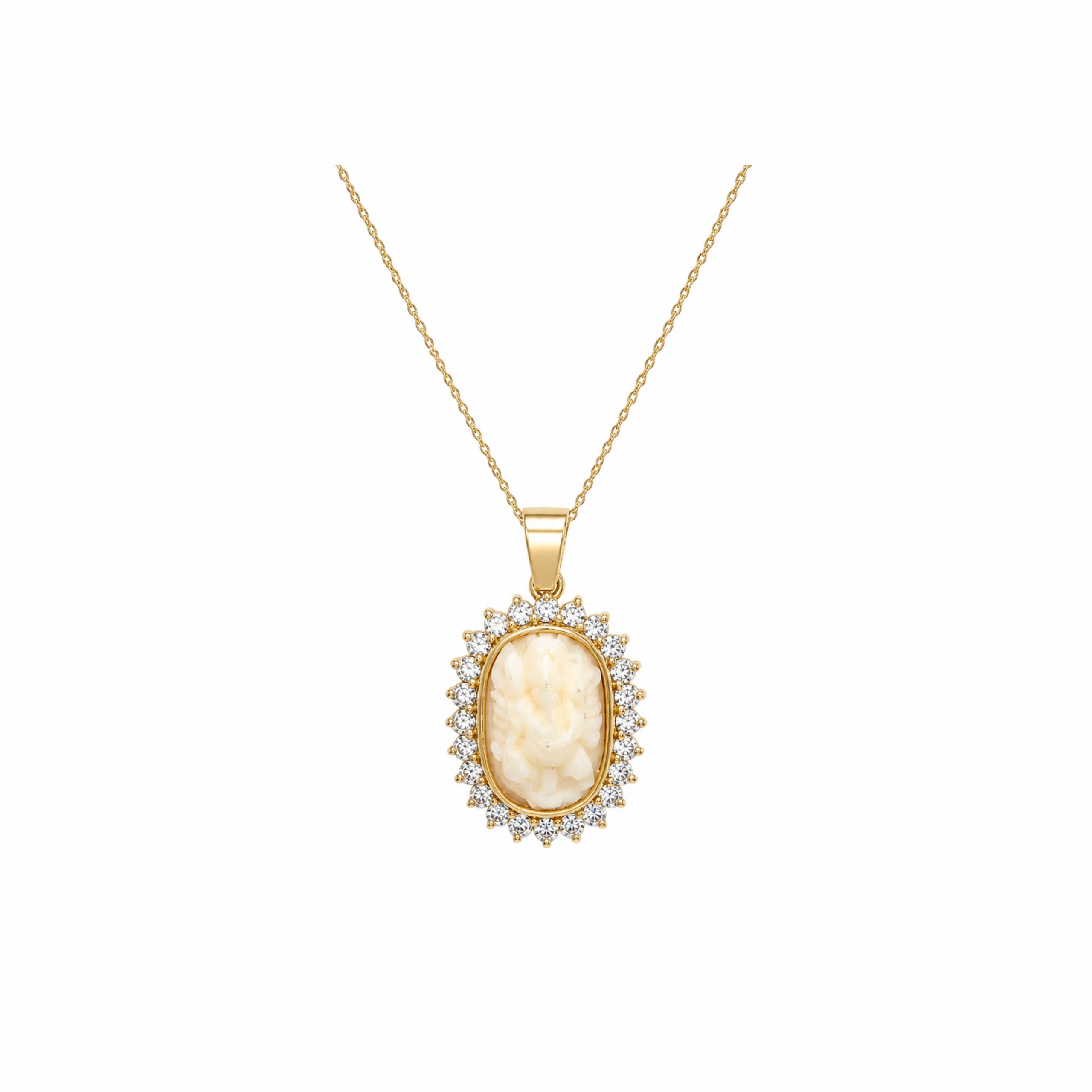 18K White Coral Ganesh Diamond Pendant