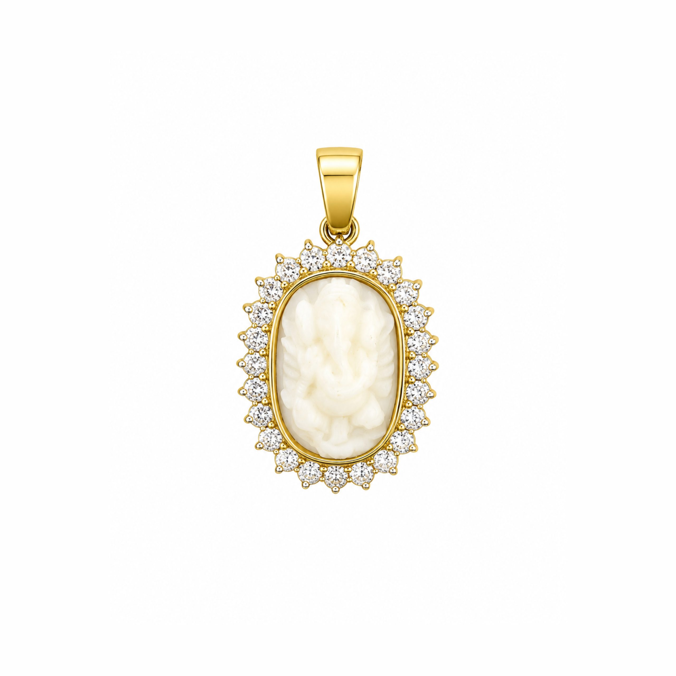 18K White Coral Ganesh Diamond Pendant