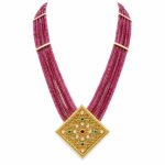 18K Diamond with Uncut Ruby-Emerald Necklace