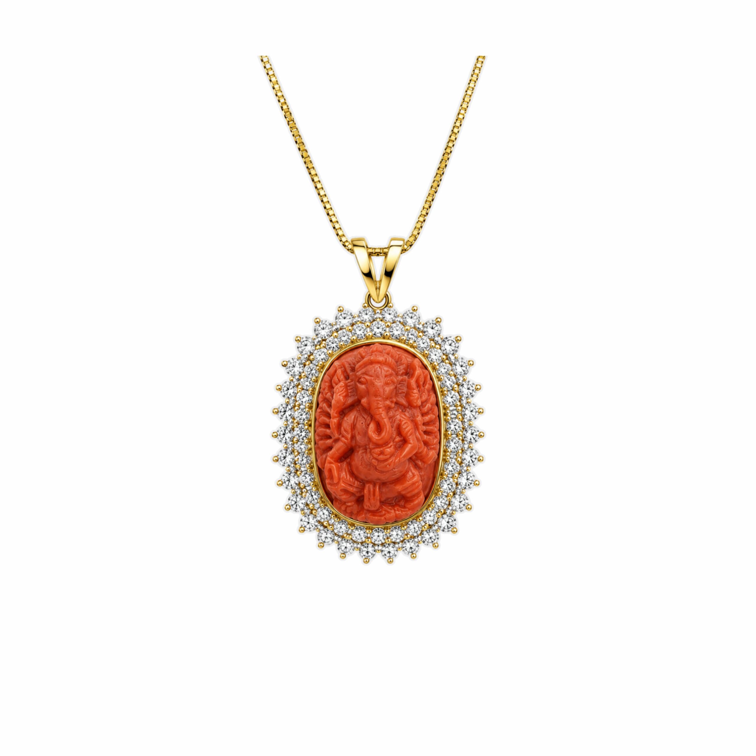 18K Coral Ganesh Pendant