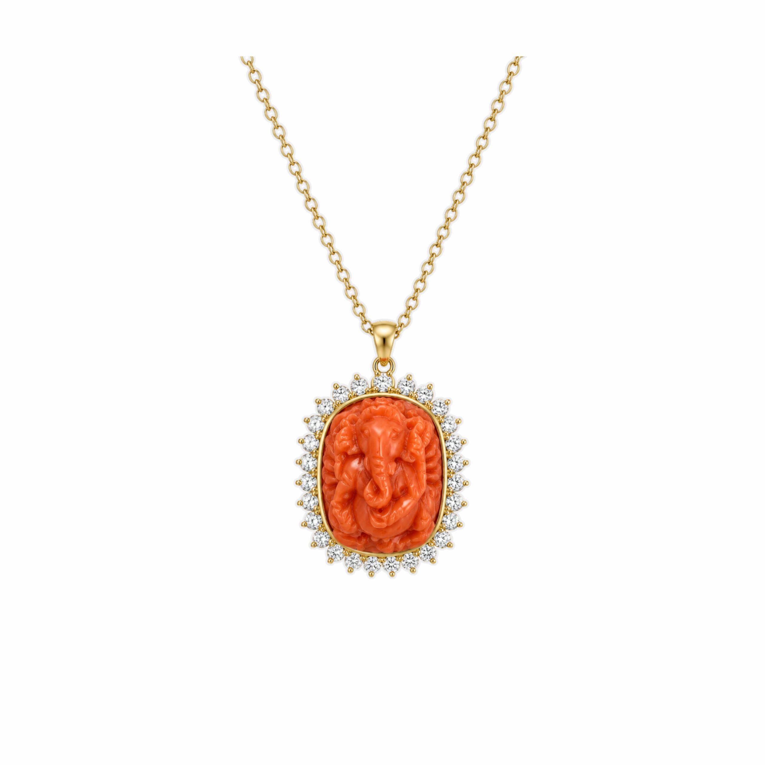 18K Coral Ganesh Pendant