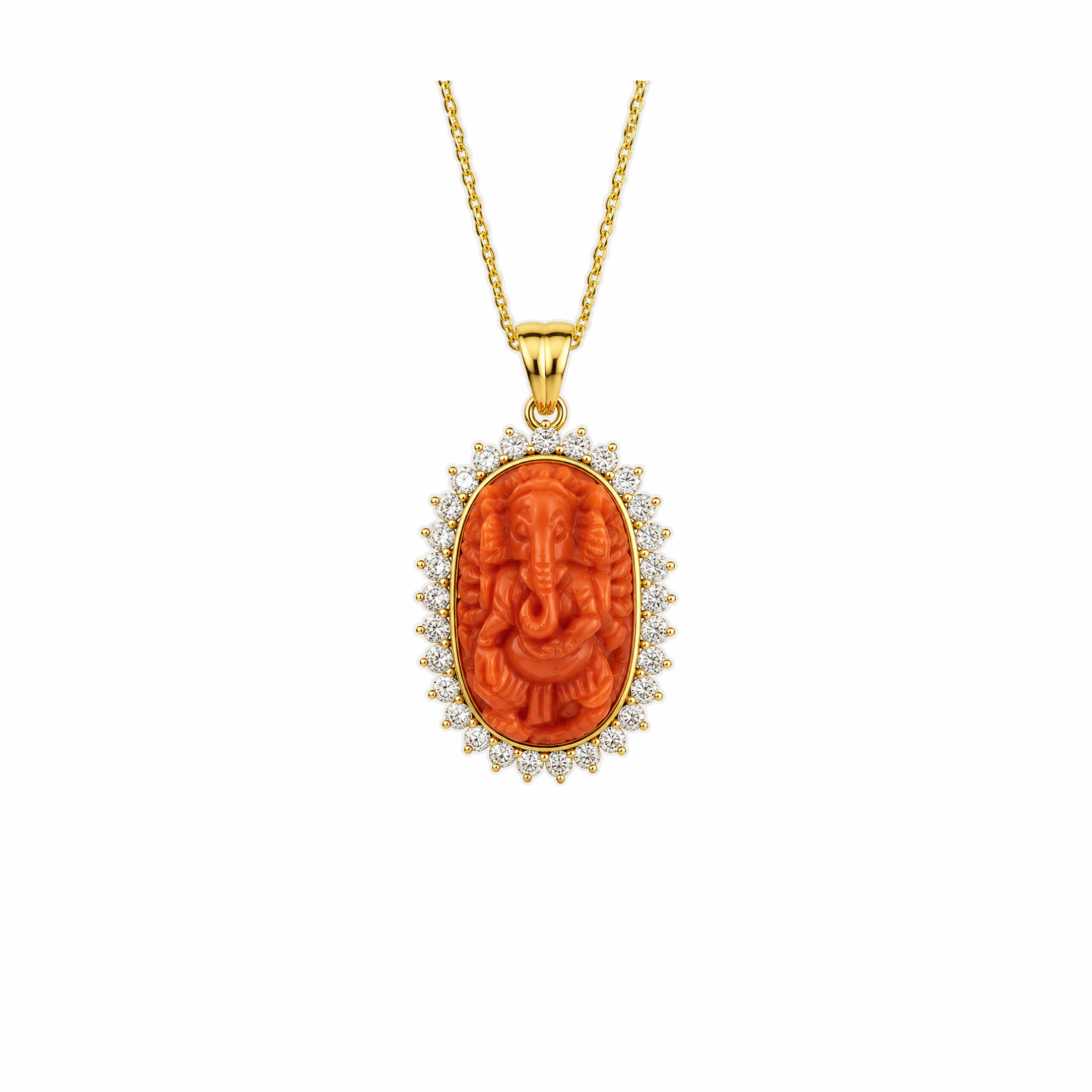 14K Coral Ganesh Pendant