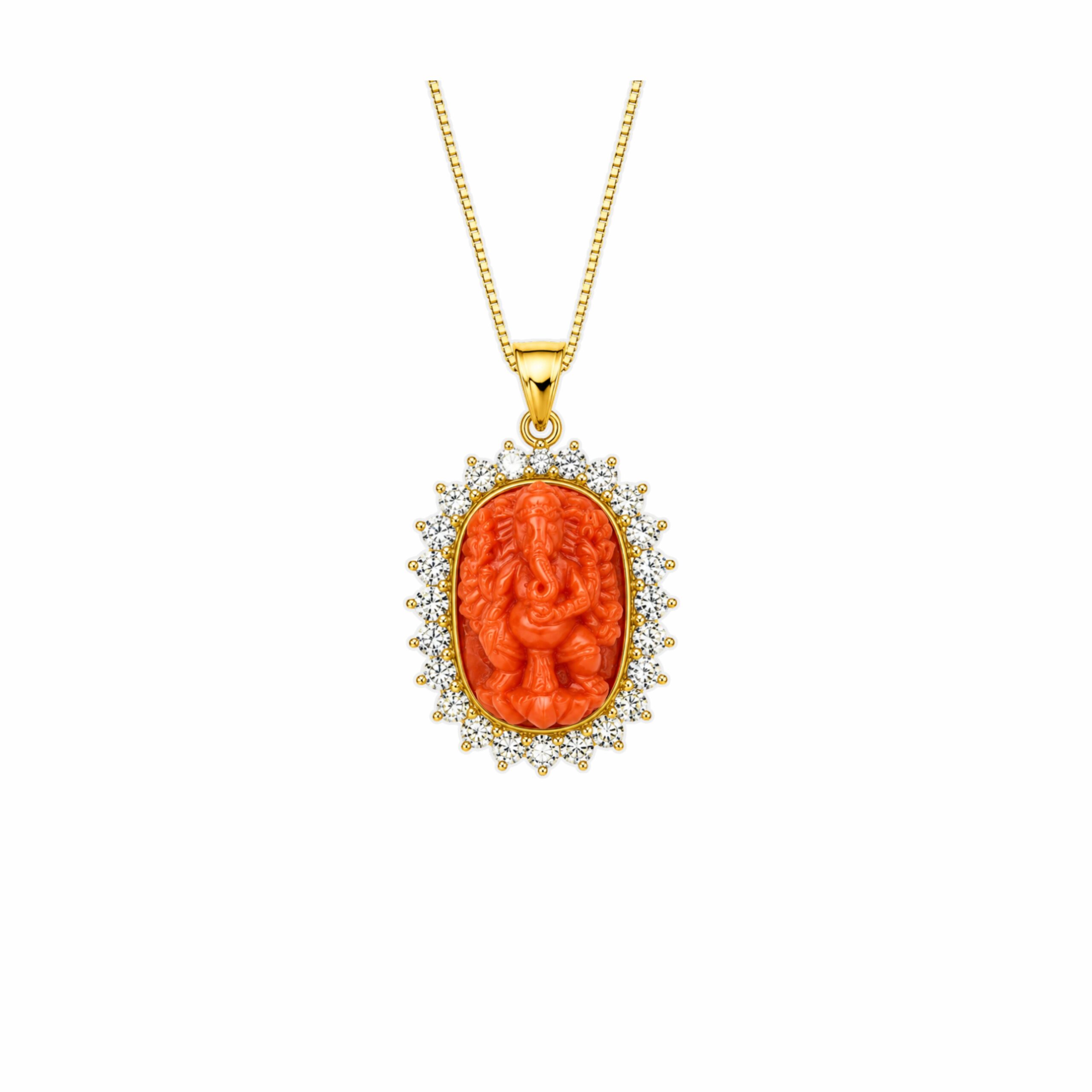 14K Coral Ganesh Pendant